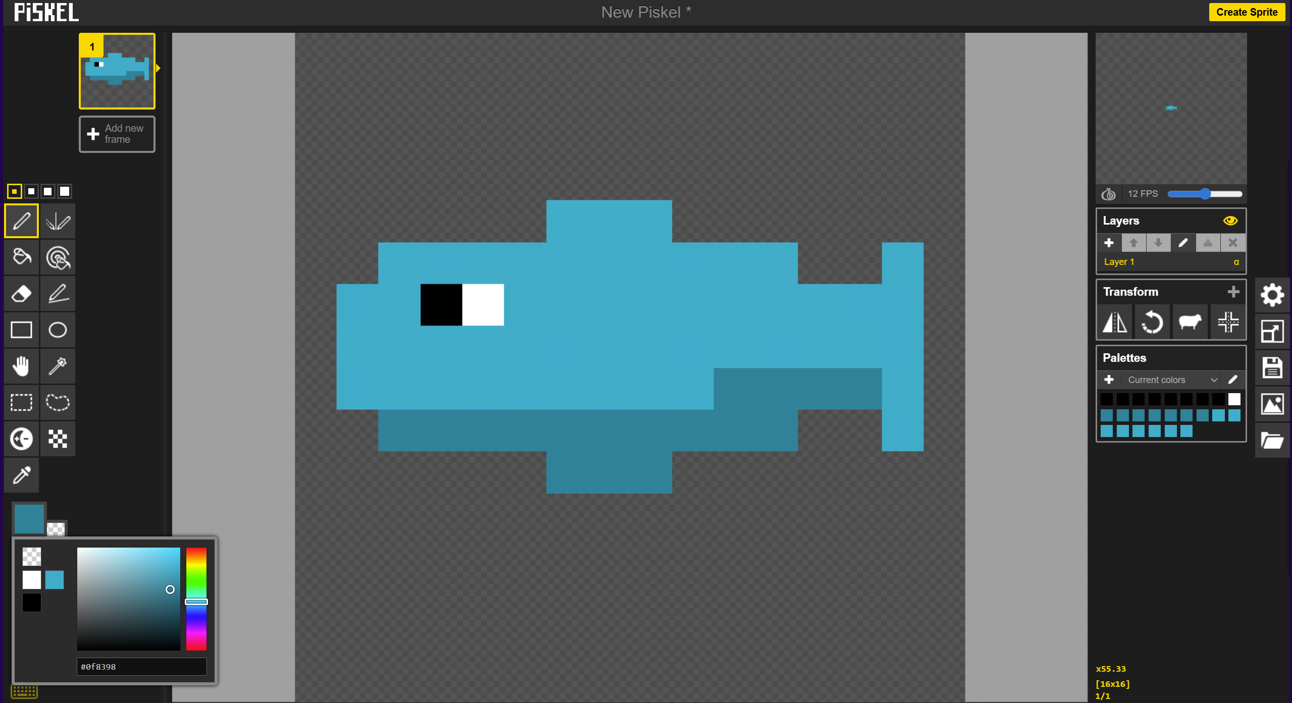 Sideways fish with added details of an eye and shadows