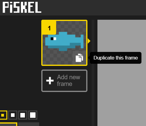 Hovering over frame 1 to reveal duplicate frame buttom