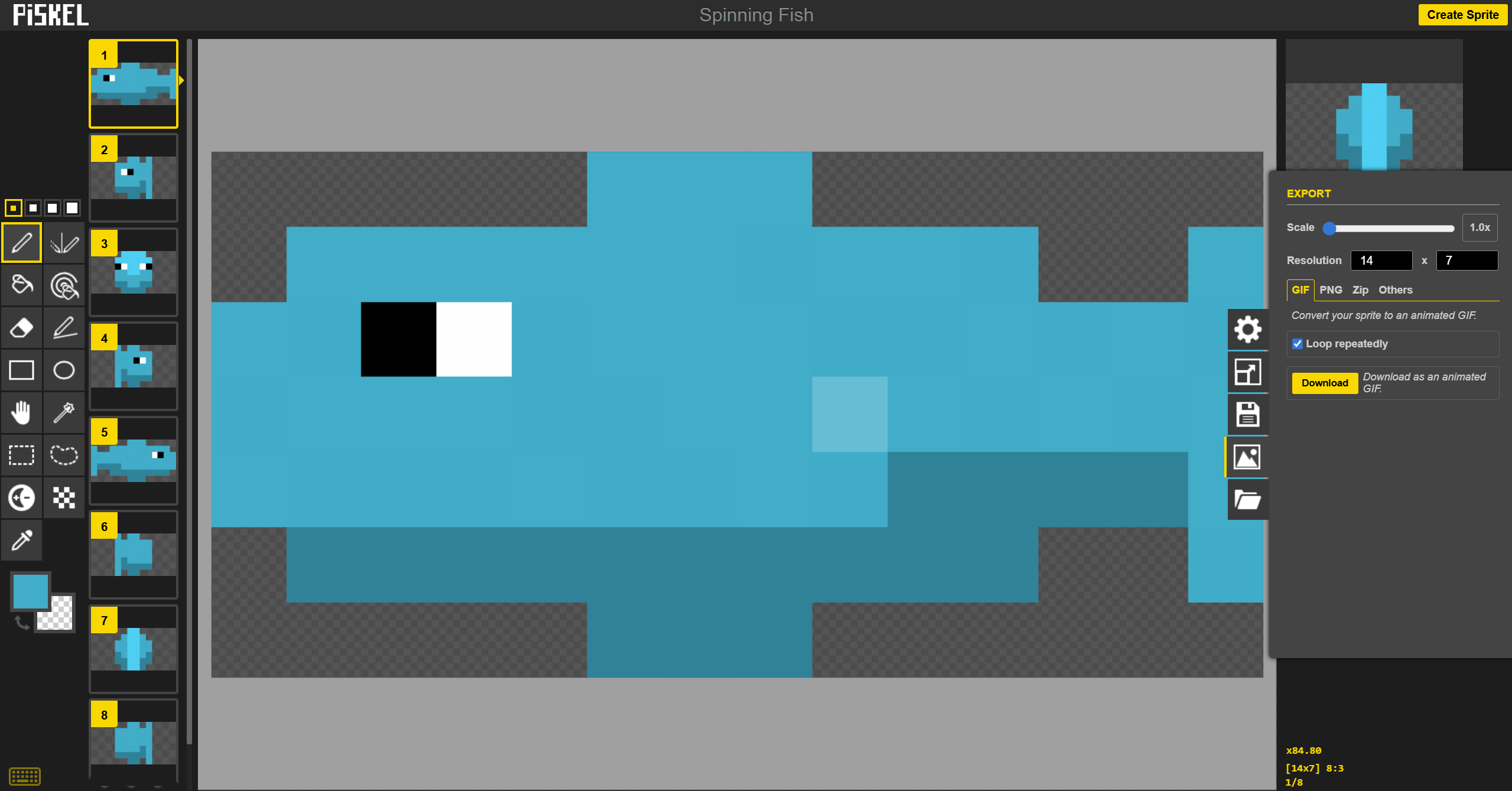 Export panel with the gif tab selected